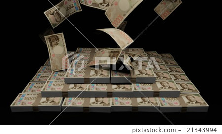10,000 yen bills falling from the sky 121343994