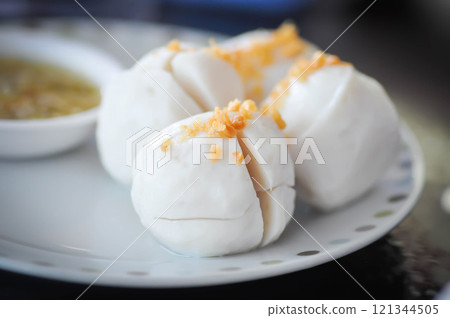 fish balls with fried garlic ,fishballs fish balls with fried garlic ,fishballs 121344505