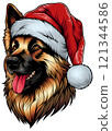 German Shepherd Dog Head with Santa Cap 121344586