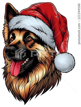 German Shepherd Dog Head with Santa Cap 121344586