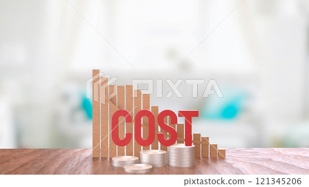 The Red cost text and gold coins for business concept 3d rendering. 121345206