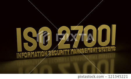 The Gold iso 27001 and gear on Black background 3d rendering. 121345221