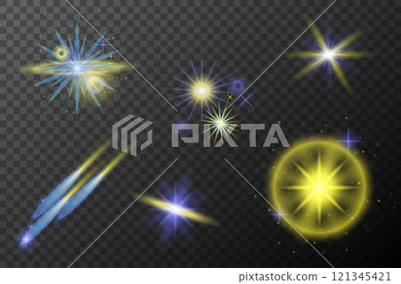 set of burst light flash glow with flare effect 121345421