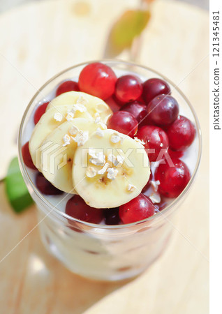 yogurt with grape and banana 121345481