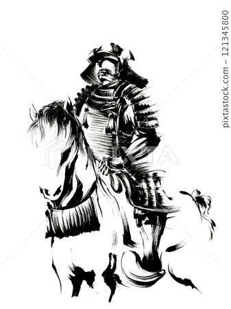 針葉林戲劇中武士的墨繪插圖 121345800