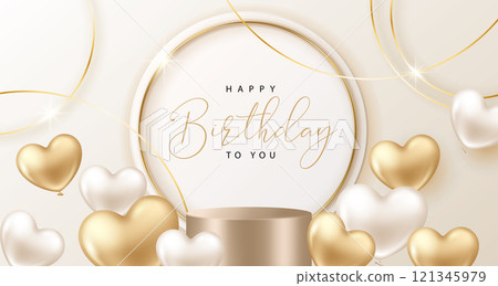 Luxurious golden product display Heitai Japanese love-shaped ball, Lover's Day, Mother's Day, Women's Day, Birth Day, Festival Anniversary, Hiroto Announcement, Wide Material Plate 121345979