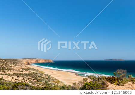 Ethel Wreck Beach on a bright day viewed from West Cape Lookout 121346003