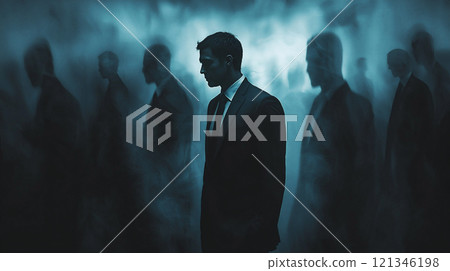 A businessman fighting the dark side of the company 121346198