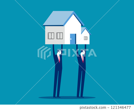 Business team with housing development. Business real estate vector flat style 121346477