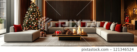 Warm living room with Christmas decorations 121346524