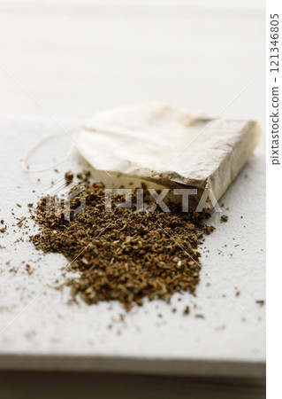 cup of hot tea and tea bag 121346805