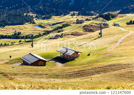 Seceda autumn valley landscape, Val Gardena, Italy 121347000