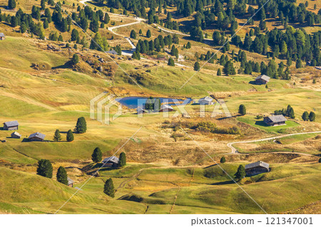 Seceda autumn valley landscape, Val Gardena, Italy Seceda autumn valley landscape, Val Gardena, Italy 121347001