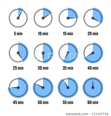 Simple stopwatch icons. Colorful chronometer, time counter with dial. Countdown timer showing hours and minutes. Deadline, measurement for sport. Cooking time label, sticker. Vector illustration Simple stopwatch icons. Colorful chronometer, time counter with dial. Countdown timer showing hours and minutes. Deadline, measurement for sport. Cooking time label, sticker. Vector illustration 121347156