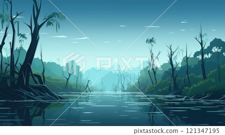 mangroves in the jungle nature landscape illustration 121347195