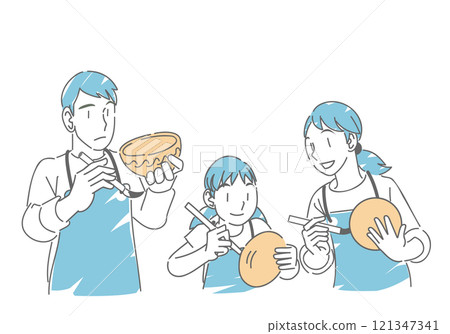 A family painting pottery during a pottery experience A family painting pottery during a pottery experience 121347341