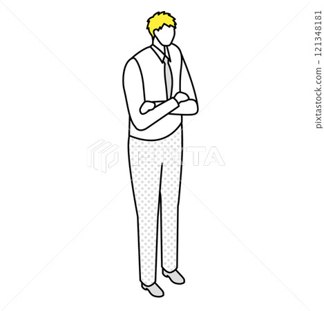Isometric illustration of a man standing with his arms crossed in a shirt and tie Isometric illustration of a man standing with his arms crossed in a shirt and tie 121348181