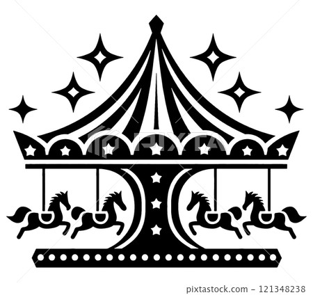 透明背景上的旋轉木馬剪影圖切口 121348238