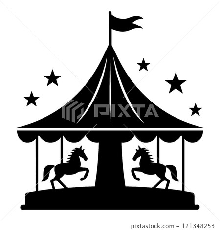 Merry-go-round silhouette illustration, cut out on transparent background 121348253