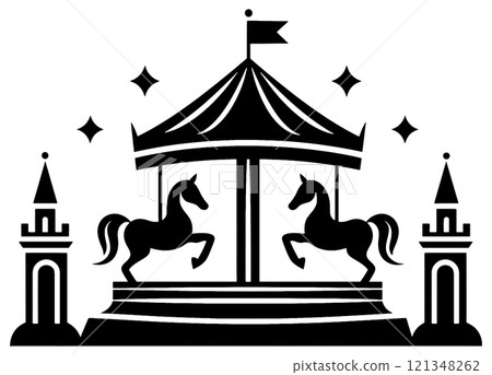 Merry-go-round silhouette illustration, cut out on transparent background 121348262