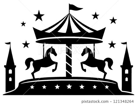 Merry-go-round silhouette illustration, cut out on transparent background 121348264