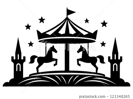 透明背景上的旋轉木馬剪影圖切口 121348265