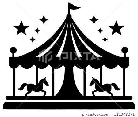 透明背景上的旋轉木馬剪影圖切口 121348271