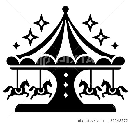 透明背景上的旋轉木馬剪影圖切口 121348272