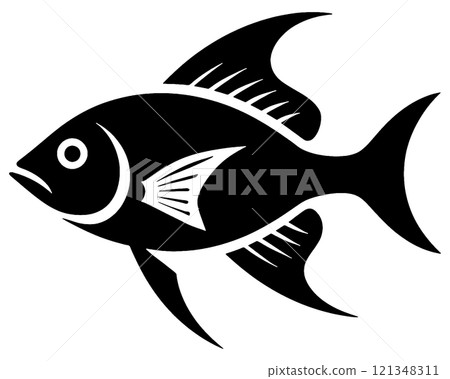 Simple fish silhouette illustration, cut out on transparent background 121348311