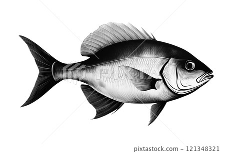 魚的精緻素描風格插圖，在透明背景上剪出 121348321