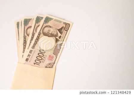 Stock photo of new 10,000 yen bills in an envelope 121348429