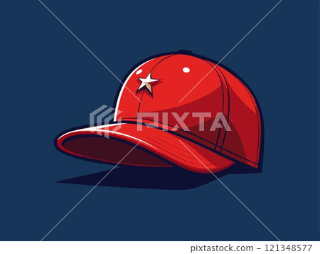 Red cap. Baseball flat hat. Sport cloth or basketball headwear. Basic trucker wear 121348577
