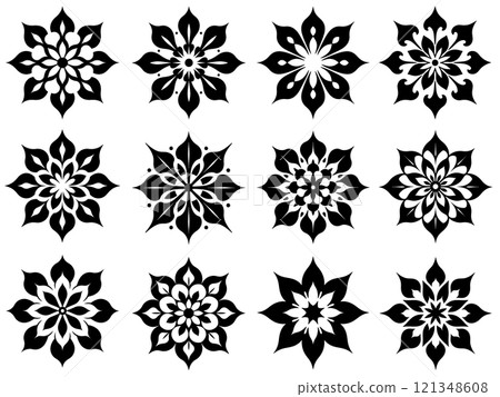 各種形狀的花瓣的剪影插圖，透明背景的切口 121348608