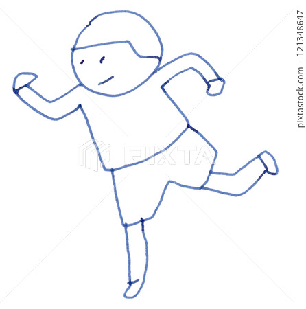奔跑的孩子手寫鋼筆藍色黑色染料墨水的線條畫插圖 121348647