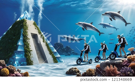 Undersea crystal pyramid attracts lifeforms Undersea crystal pyramid attracts lifeforms 121348669