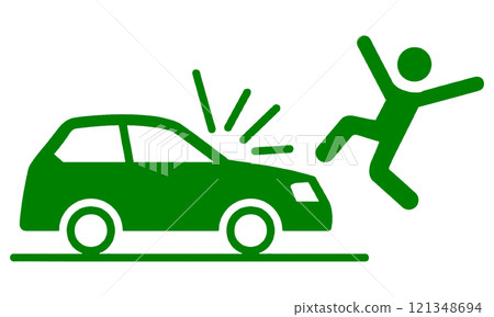 Pictogram-style illustration of a car and person traffic accident, cut out on transparent background 121348694