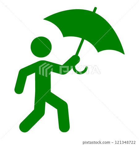 象形圖風格的插圖，顯示一個人拿著雨傘，在透明背景上剪下 121348722