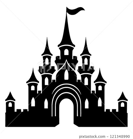 童話城堡剪影插圖，透明背景的切口 121348990
