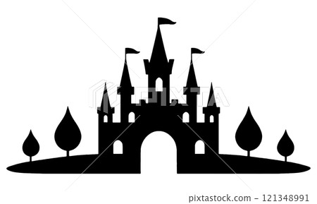 Fairytale castle silhouette illustration, cut out on transparent background 121348991