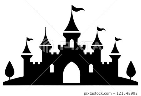 Fairytale castle silhouette illustration, cut out on transparent background 121348992