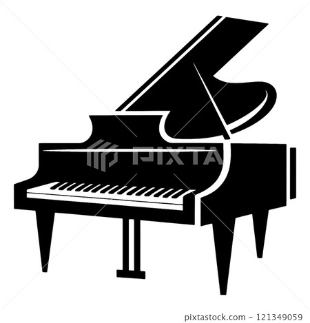 Simple silhouette illustration of a piano, cut out on transparent background Simple silhouette illustration of a piano, cut out on transparent background 121349059