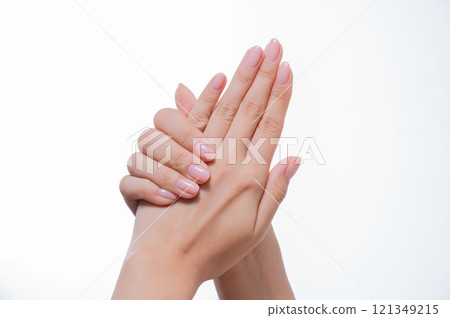 Woman's hands with gel nails 121349215