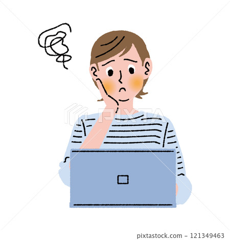 A woman working or studying on a computer 121349463