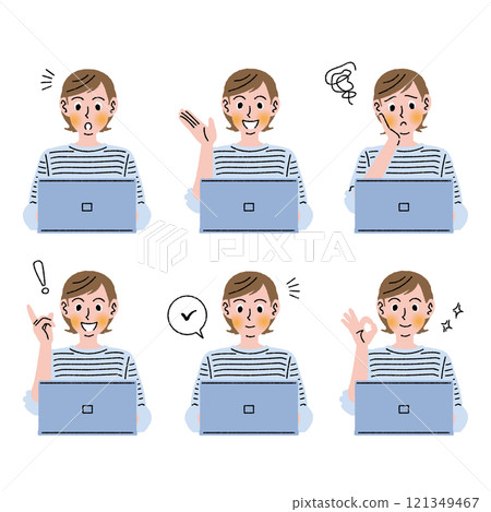 A woman working or studying on a computer 121349467