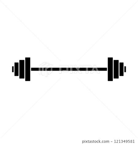 Long barbell. Black silhouette. Isolated vector illustration on white background. 121349581