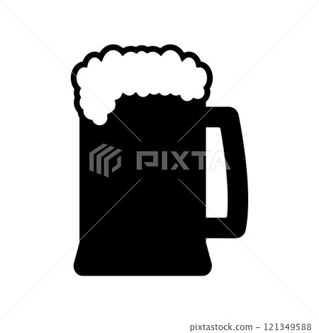 Overflowing mug with beer and foam. Vector illustration and silhouette. Overflowing mug with beer and foam. Vector illustration and silhouette. 121349588