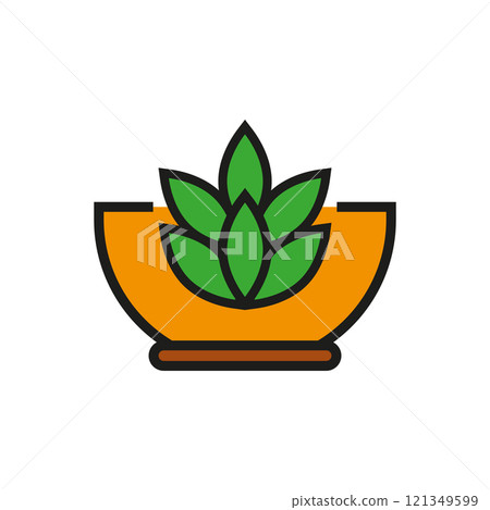 Herbal tea in a cup. Plant with green leaves in a bowl. Vector logo and icon. Isolated illustration on white background. Herbal tea in a cup. Plant with green leaves in a bowl. Vector logo and icon. Isolated illustration on white background. 121349599
