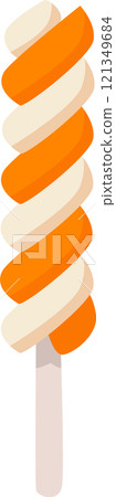 Swirling orange and white ice cream on a stick, offering a delightful treat for cooling off during hot summer days. Creamy texture and vibrant colors make it irresistibly refreshing Swirling orange and white ice cream on a stick, offering a delightful treat for cooling off during hot summer days. Creamy texture and vibrant colors make it irresistibly refreshing 121349684