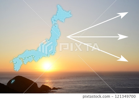 Japan composed of dots on the morning sun 121349700