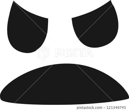 Stylized graphic representing an angry face conveying negative emotions such as displeasure, frustration, or irritation through a frowning mouth and narrowed eyes Stylized graphic representing an angry face conveying negative emotions such as displeasure, frustration, or irritation through a frowning mouth and narrowed eyes 121349745